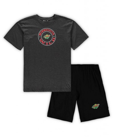 Men's Black, Heathered Charcoal Minnesota Wild Big and Tall T-shirt and Shorts Sleep Set $24.80 Pajama