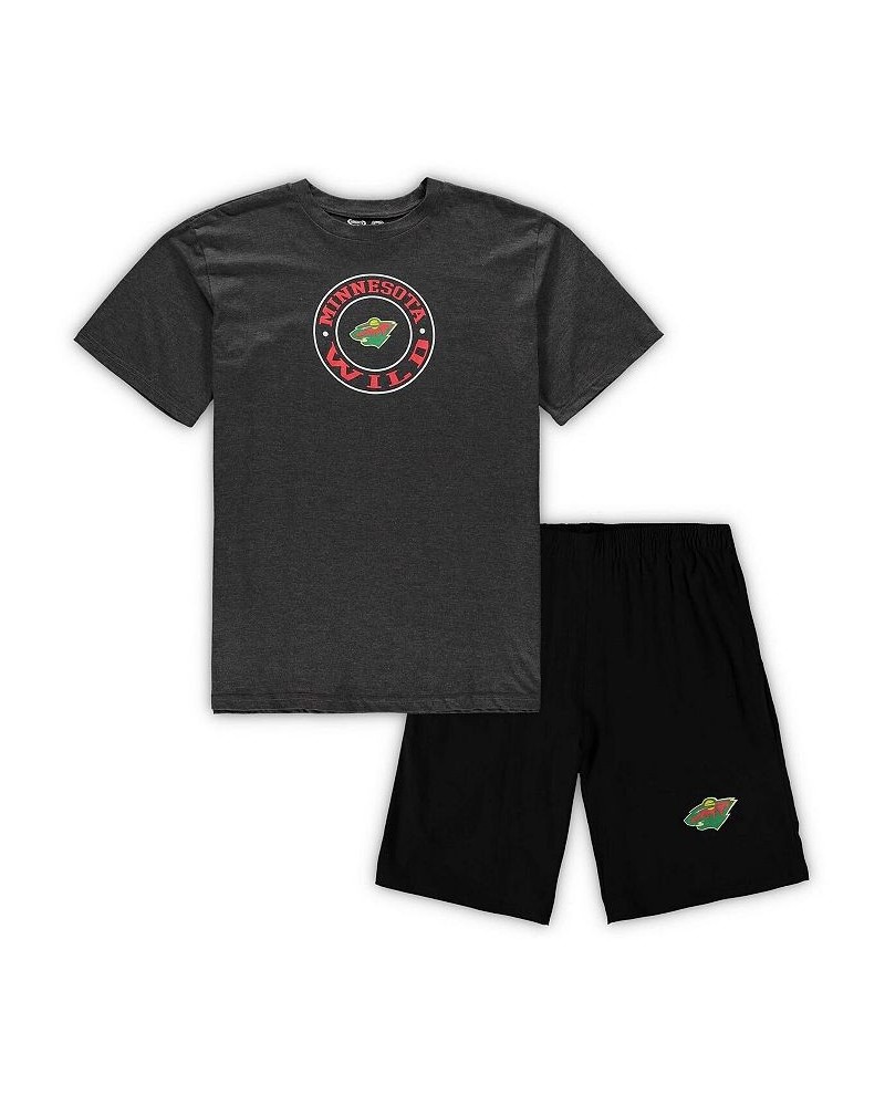 Men's Black, Heathered Charcoal Minnesota Wild Big and Tall T-shirt and Shorts Sleep Set $24.80 Pajama