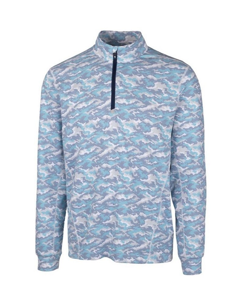 Men's Traverse Camo Print Half Zip T-Shirt Blue $50.40 T-Shirts