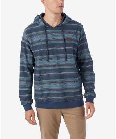 Men's Bavaro Stripe Pullover Fleece Long Sleeve Hoodie Blue $33.75 Sweatshirt