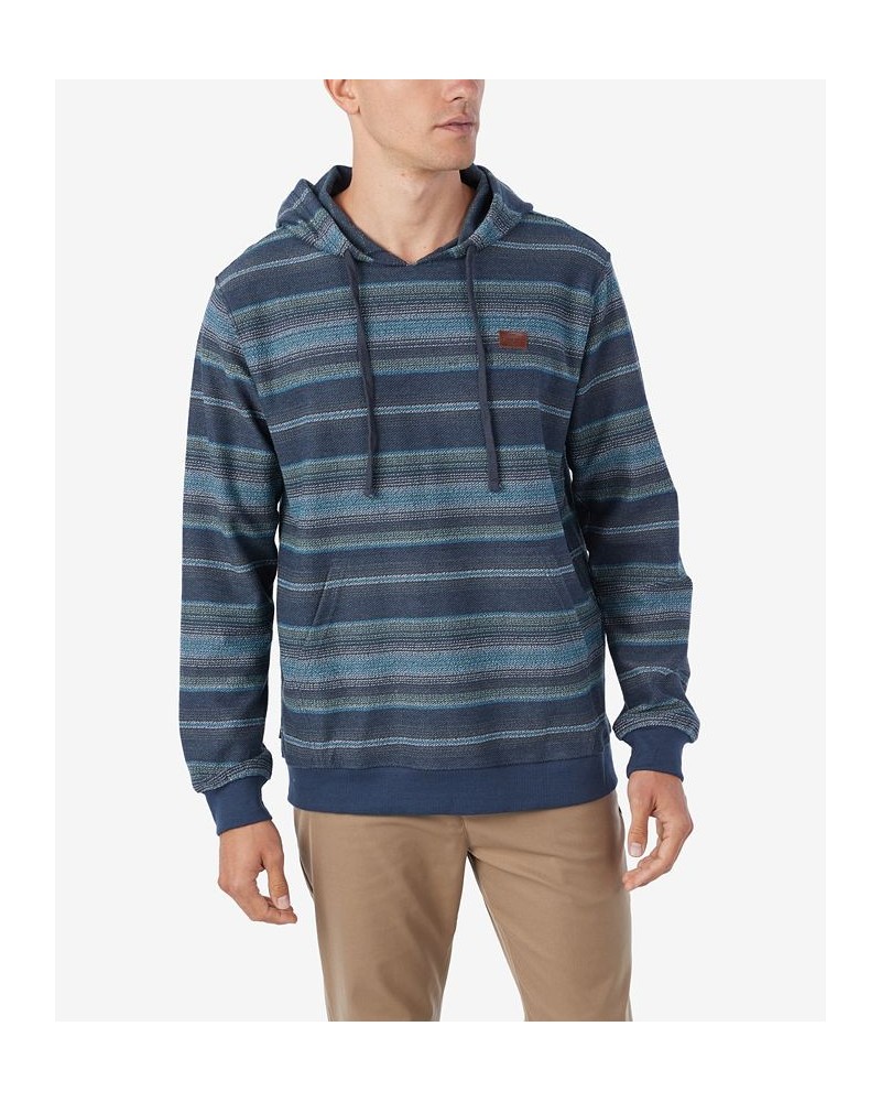 Men's Bavaro Stripe Pullover Fleece Long Sleeve Hoodie Blue $33.75 Sweatshirt