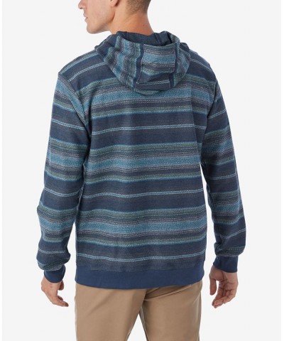 Men's Bavaro Stripe Pullover Fleece Long Sleeve Hoodie Blue $33.75 Sweatshirt