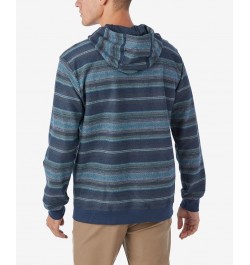 Men's Bavaro Stripe Pullover Fleece Long Sleeve Hoodie Blue $33.75 Sweatshirt