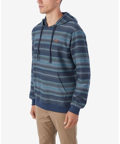 Men's Bavaro Stripe Pullover Fleece Long Sleeve Hoodie Blue $33.75 Sweatshirt