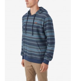 Men's Bavaro Stripe Pullover Fleece Long Sleeve Hoodie Blue $33.75 Sweatshirt