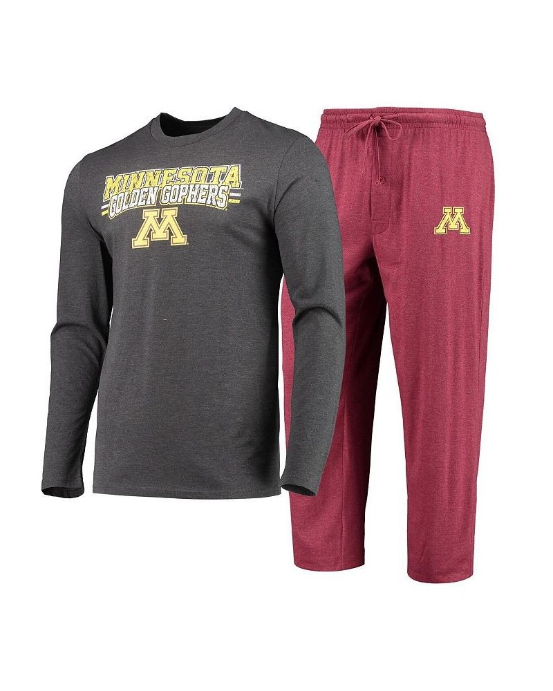 Men's Maroon, Heathered Charcoal Minnesota Golden Gophers Meter Long Sleeve T-shirt and Pants Sleep Set $36.80 Pajama