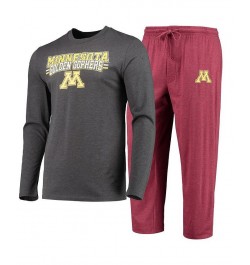 Men's Maroon, Heathered Charcoal Minnesota Golden Gophers Meter Long Sleeve T-shirt and Pants Sleep Set $36.80 Pajama