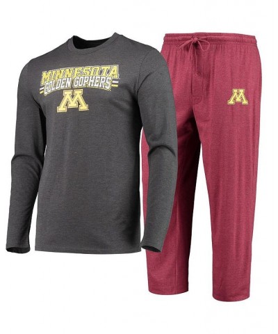 Men's Maroon, Heathered Charcoal Minnesota Golden Gophers Meter Long Sleeve T-shirt and Pants Sleep Set $36.80 Pajama