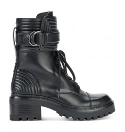 Women's Basia Buckled Quilted Block-Heel Combat Boots Black $43.67 Shoes