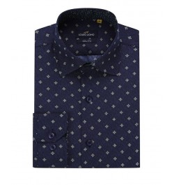 Men's Business Geometric Long Sleeve Button Down Shirt Blue $19.24 Dress Shirts