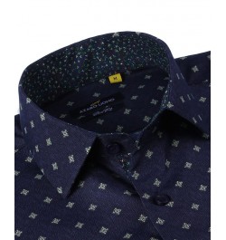 Men's Business Geometric Long Sleeve Button Down Shirt Blue $19.24 Dress Shirts