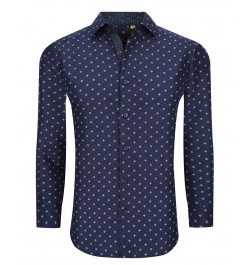 Men's Business Geometric Long Sleeve Button Down Shirt Blue $19.24 Dress Shirts