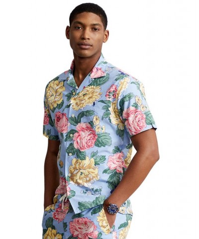 Men's Classic-Fit Floral Cotton Camp Shirt Blue $48.84 Shirts