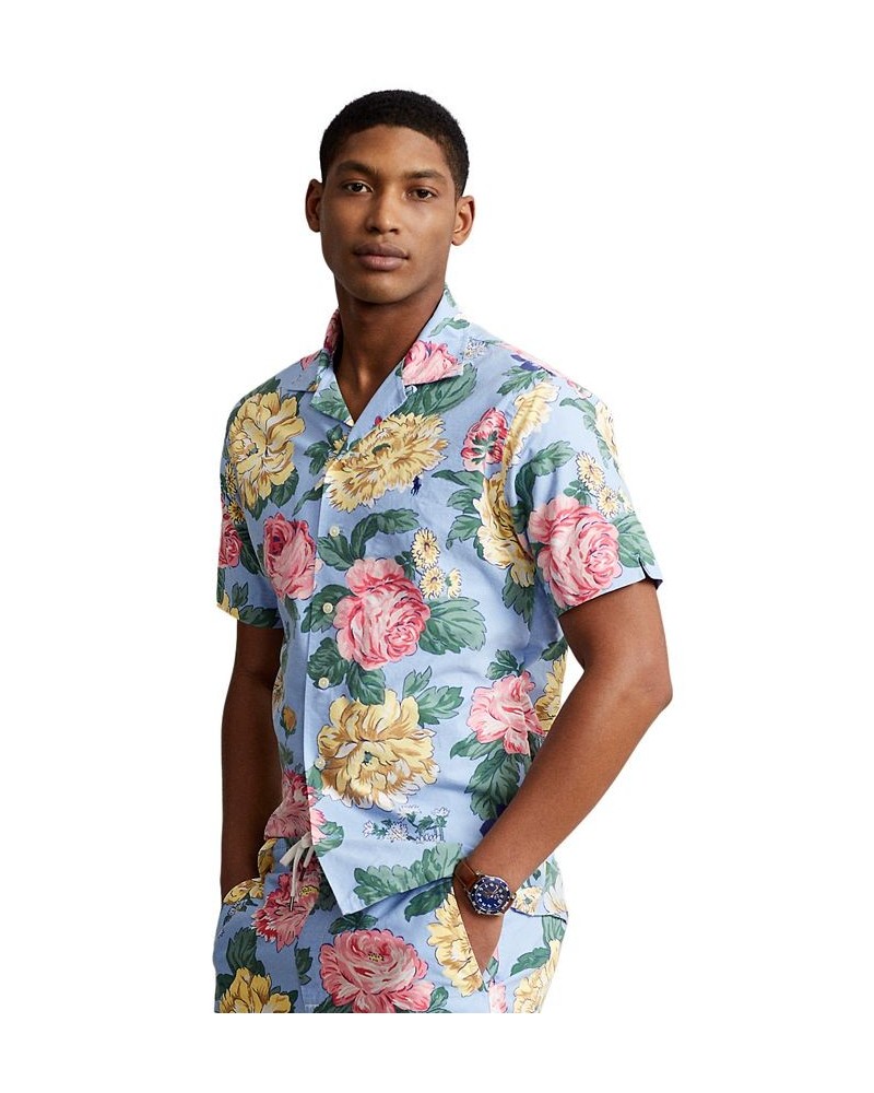 Men's Classic-Fit Floral Cotton Camp Shirt Blue $48.84 Shirts