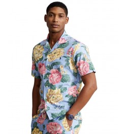 Men's Classic-Fit Floral Cotton Camp Shirt Blue $48.84 Shirts