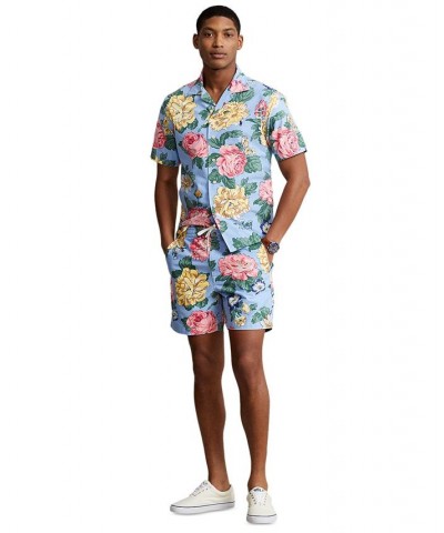 Men's Classic-Fit Floral Cotton Camp Shirt Blue $48.84 Shirts