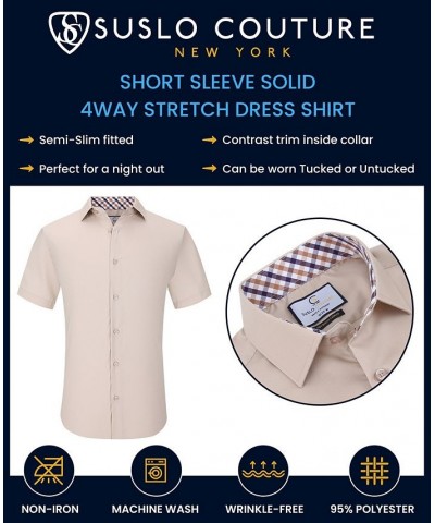 Men's Slim Fit Performance Short Sleeves Solid Button Down Shirt PD01 $18.14 Dress Shirts