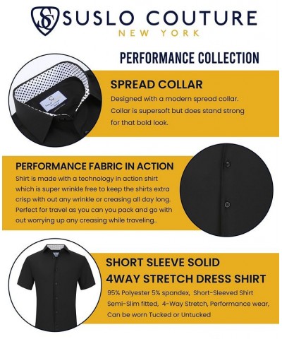 Men's Slim Fit Performance Short Sleeves Solid Button Down Shirt PD01 $18.14 Dress Shirts