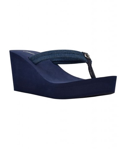 Women's Robyn Slip-On Logo Wedge Flip Flop Sandals Blue $24.78 Shoes