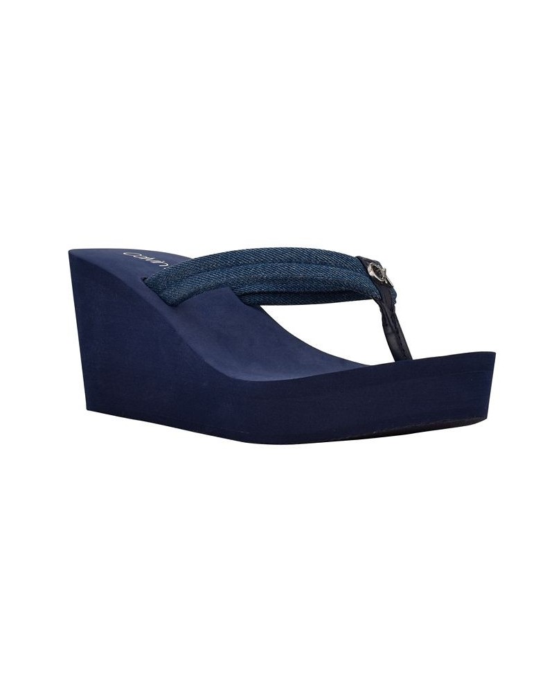 Women's Robyn Slip-On Logo Wedge Flip Flop Sandals Blue $24.78 Shoes