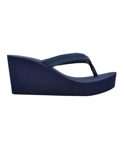 Women's Robyn Slip-On Logo Wedge Flip Flop Sandals Blue $24.78 Shoes