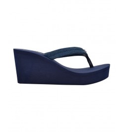 Women's Robyn Slip-On Logo Wedge Flip Flop Sandals Blue $24.78 Shoes