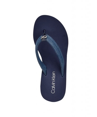 Women's Robyn Slip-On Logo Wedge Flip Flop Sandals Blue $24.78 Shoes