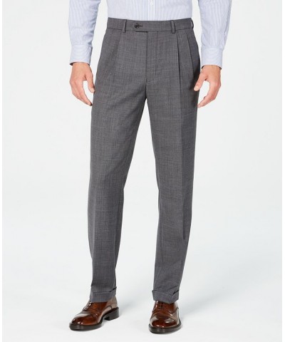 Men's Classic-Fit UltraFlex Stretch Gray Sharkskin Pleated Suit Pants Gray $52.53 Suits