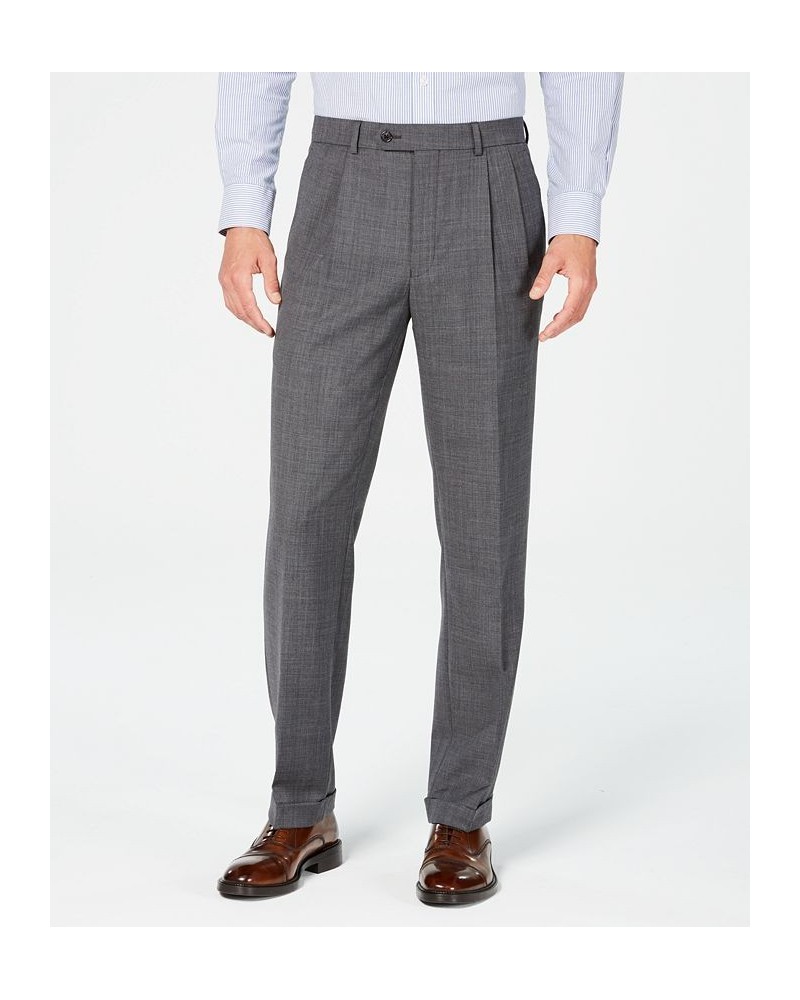 Men's Classic-Fit UltraFlex Stretch Gray Sharkskin Pleated Suit Pants Gray $52.53 Suits