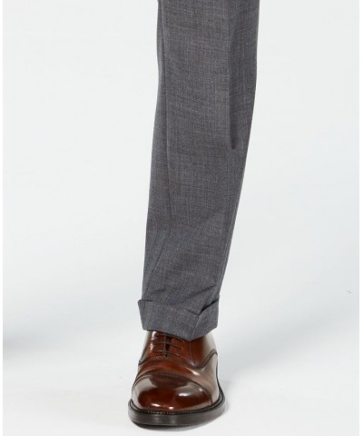 Men's Classic-Fit UltraFlex Stretch Gray Sharkskin Pleated Suit Pants Gray $52.53 Suits