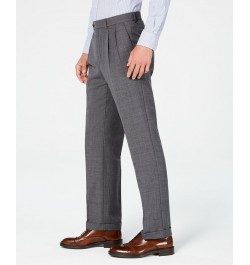 Men's Classic-Fit UltraFlex Stretch Gray Sharkskin Pleated Suit Pants Gray $52.53 Suits