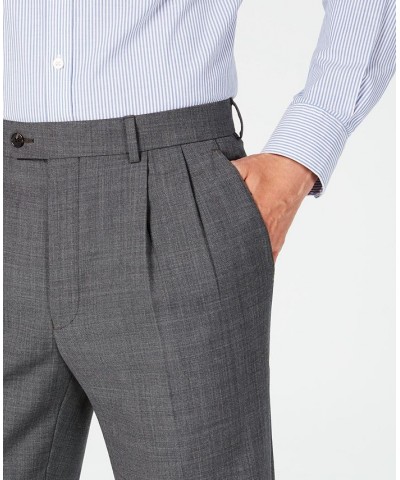 Men's Classic-Fit UltraFlex Stretch Gray Sharkskin Pleated Suit Pants Gray $52.53 Suits