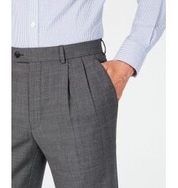 Men's Classic-Fit UltraFlex Stretch Gray Sharkskin Pleated Suit Pants Gray $52.53 Suits