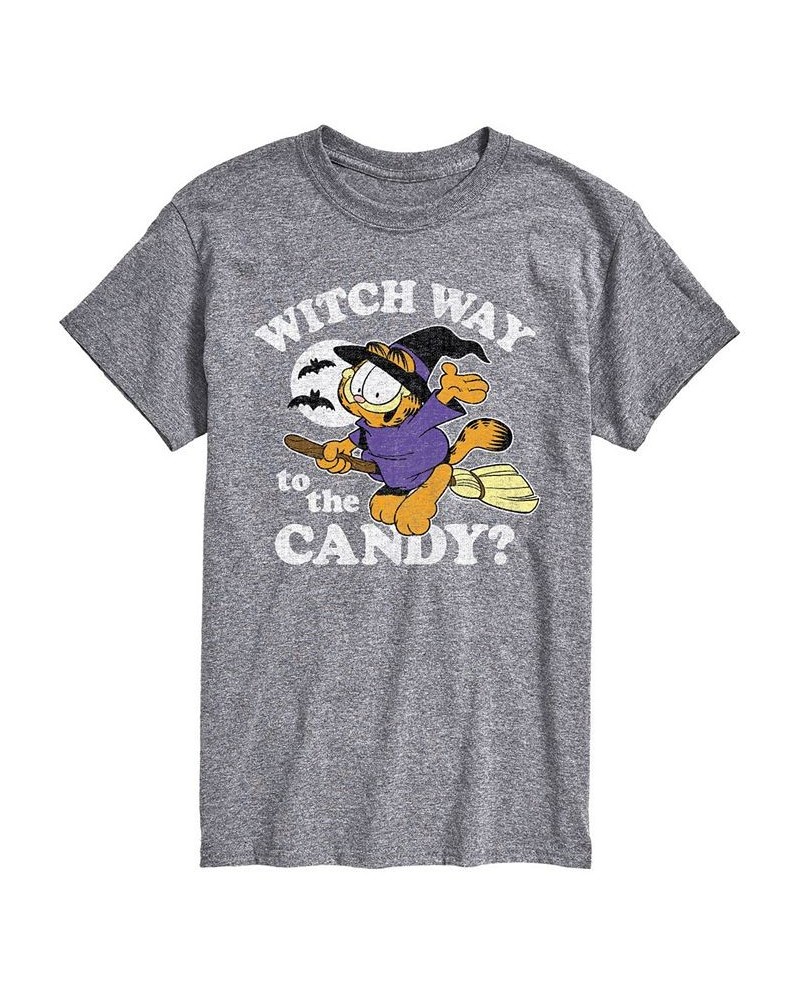 Men's Garfield Witch Way to Candy T-shirt Gray $14.70 T-Shirts