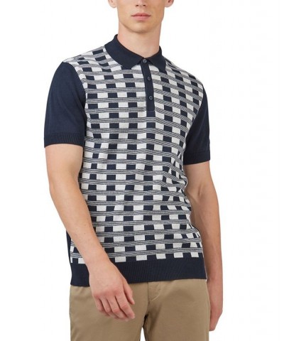 Men's Jacquard Check-Front Short-Sleeve Embroidered Polo Shirt Blue $48.79 Polo Shirts