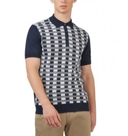 Men's Jacquard Check-Front Short-Sleeve Embroidered Polo Shirt Blue $48.79 Polo Shirts