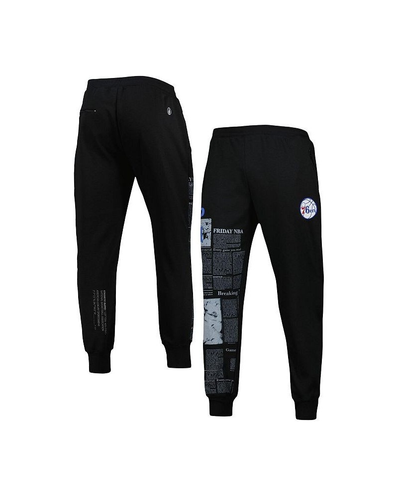 Men's Black Philadelphia 76ers Newspaper Print Jogger Pants $36.75 Pants