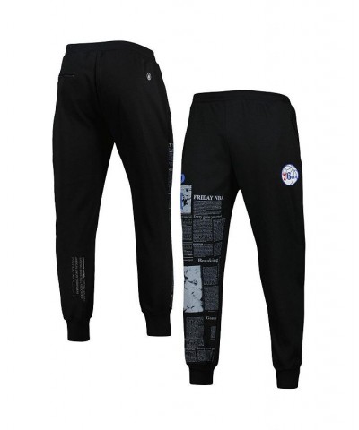 Men's Black Philadelphia 76ers Newspaper Print Jogger Pants $36.75 Pants