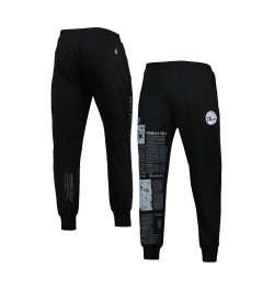 Men's Black Philadelphia 76ers Newspaper Print Jogger Pants $36.75 Pants