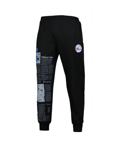 Men's Black Philadelphia 76ers Newspaper Print Jogger Pants $36.75 Pants