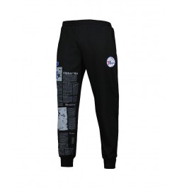 Men's Black Philadelphia 76ers Newspaper Print Jogger Pants $36.75 Pants