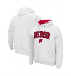 Men's White Wisconsin Badgers Arch and Logo 3.0 Pullover Hoodie $27.00 Sweatshirt