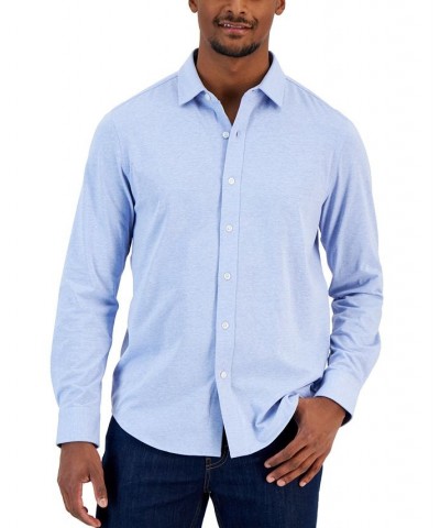 Men's Classic-Fit Heathered Jersey-Knit Button-Down Shirt Purple $16.32 Shirts