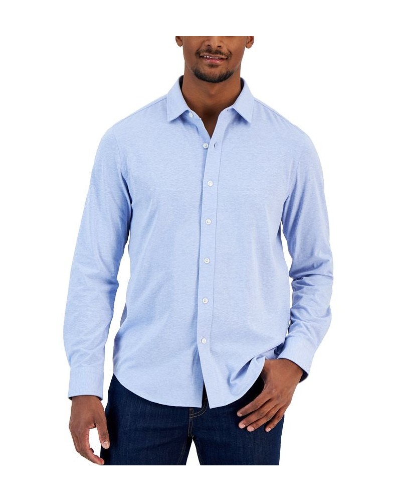 Men's Classic-Fit Heathered Jersey-Knit Button-Down Shirt Purple $16.32 Shirts