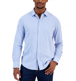 Men's Classic-Fit Heathered Jersey-Knit Button-Down Shirt Purple $16.32 Shirts