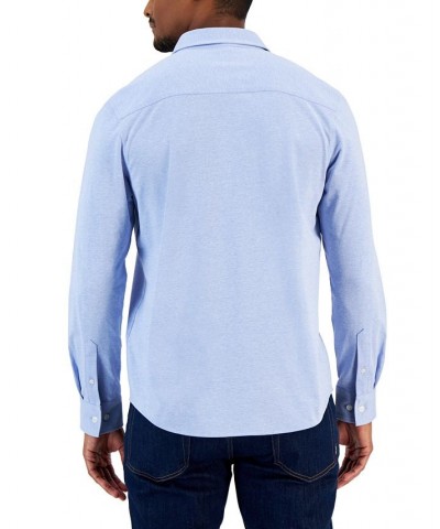 Men's Classic-Fit Heathered Jersey-Knit Button-Down Shirt Purple $16.32 Shirts