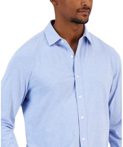 Men's Classic-Fit Heathered Jersey-Knit Button-Down Shirt Purple $16.32 Shirts