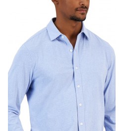 Men's Classic-Fit Heathered Jersey-Knit Button-Down Shirt Purple $16.32 Shirts