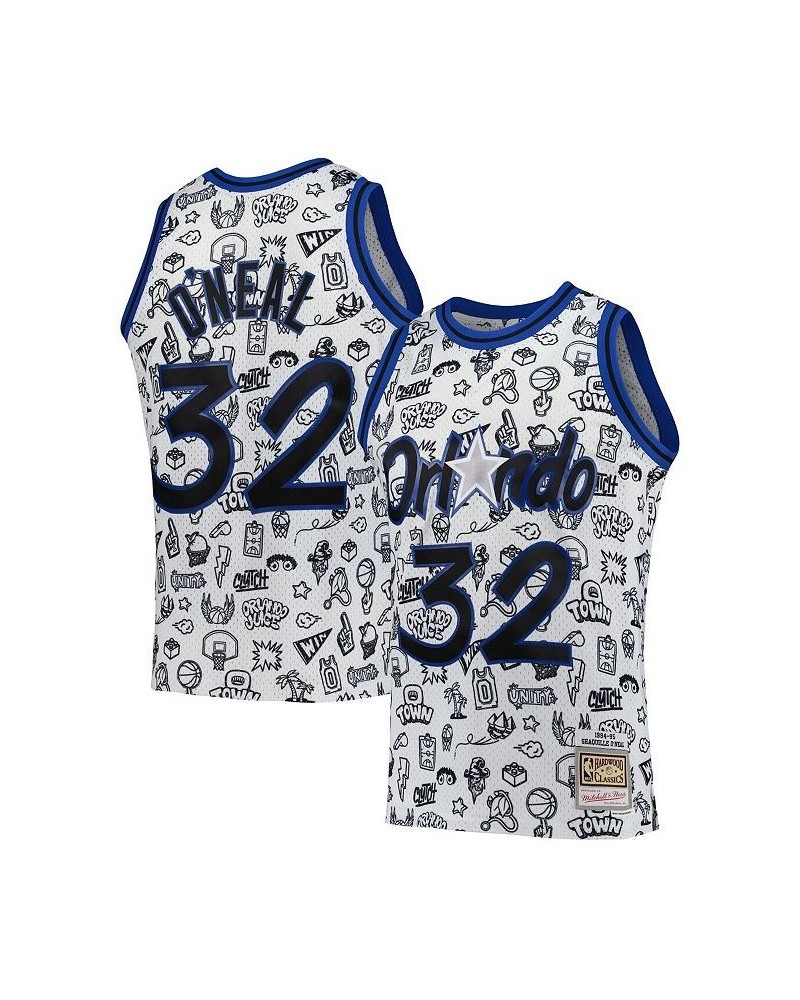 Men's Shaquille O'Neal White Orlando Magic 1994-95 Hardwood Classics Doodle Swingman Player Jersey $47.88 Jersey