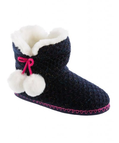 Women's Chunky Knit Boot Slipper Blue $15.33 Shoes